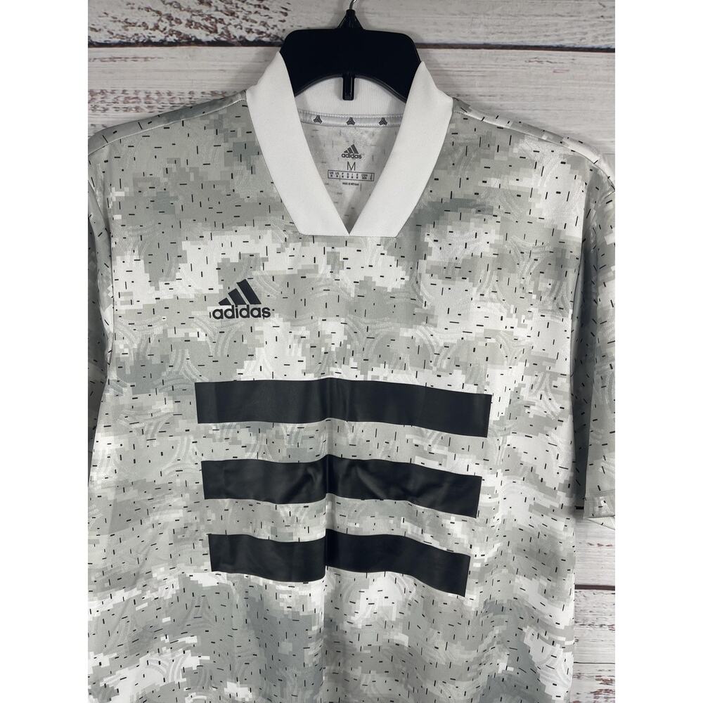 Adidas Shirt Men's SZ M White Gray Tan AOP Jersey Three Stripes Athletic DZ9536 - Picture 3 of 10